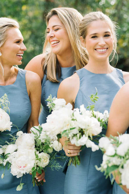 High Neck Blue Back Bow Mermaid Bridesmaid Dress DP5875