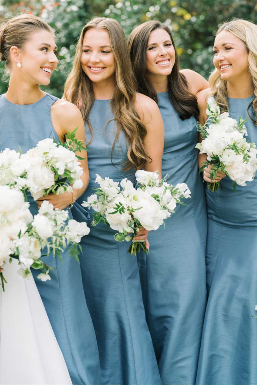 High Neck Blue Back Bow Mermaid Bridesmaid Dress DP5875