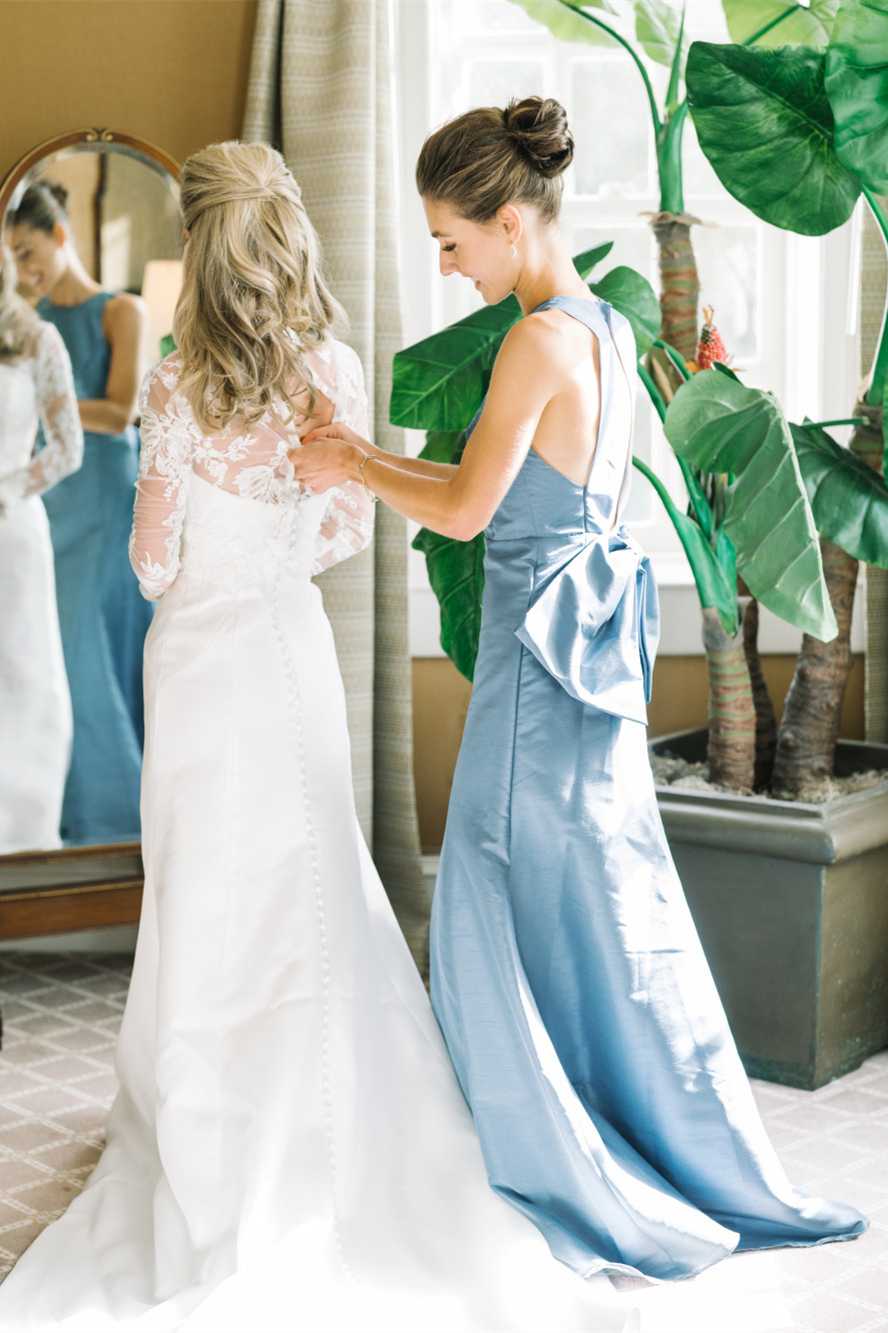 High Neck Blue Back Bow Mermaid Bridesmaid Dress DP5875