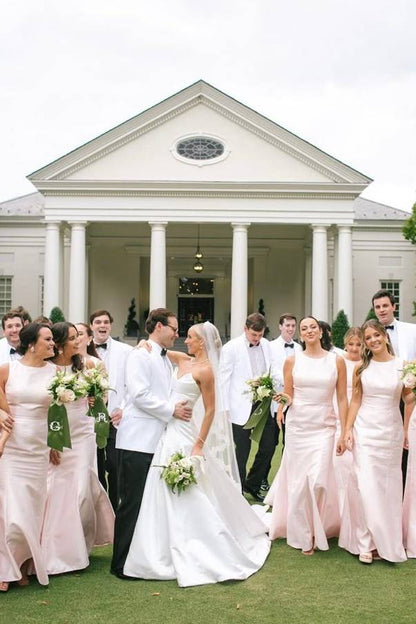 High Neck Blush Pink Mermaid Bridesmaid Dress DP5872