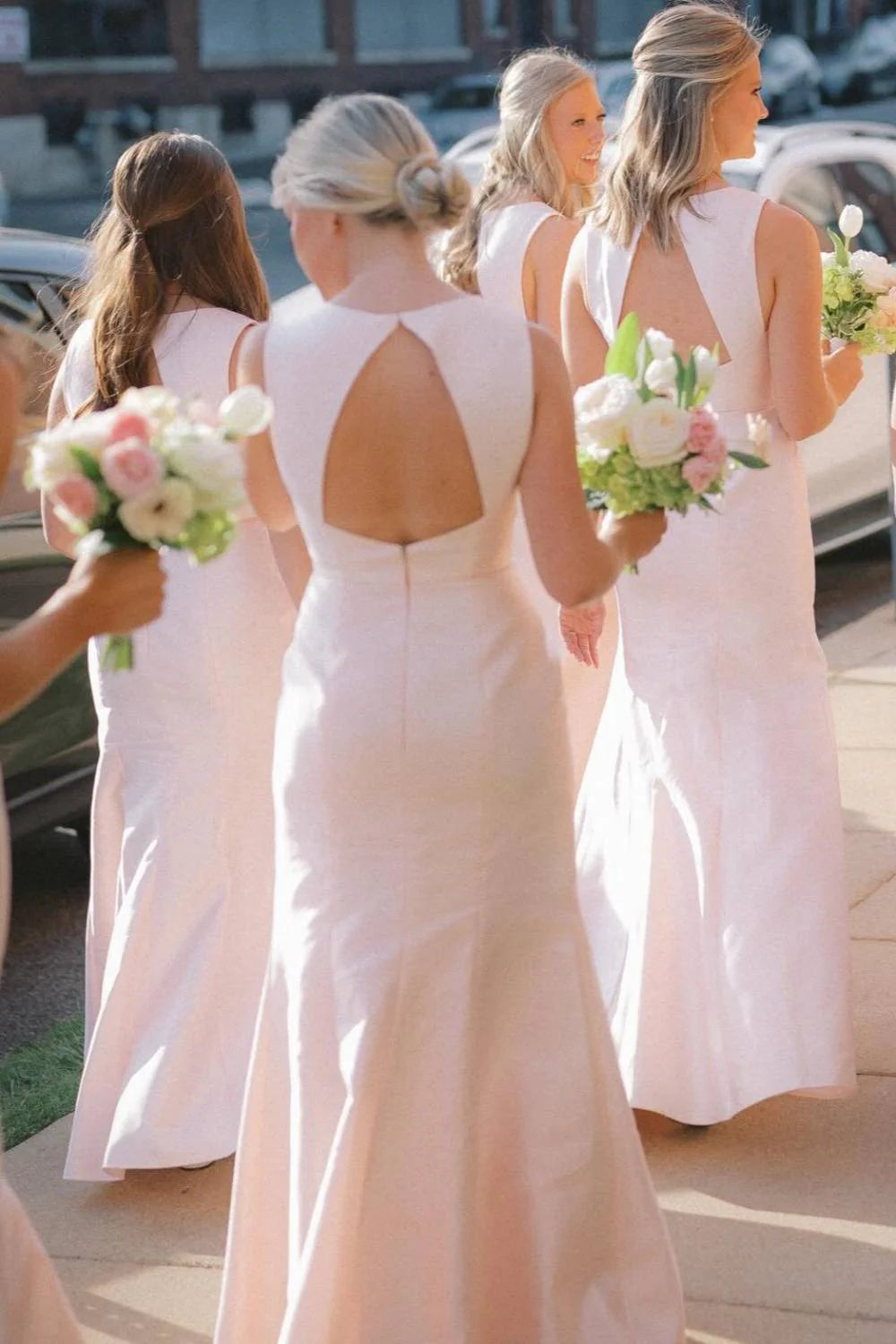 High Neck Blush Pink Mermaid Bridesmaid Dress DP5872