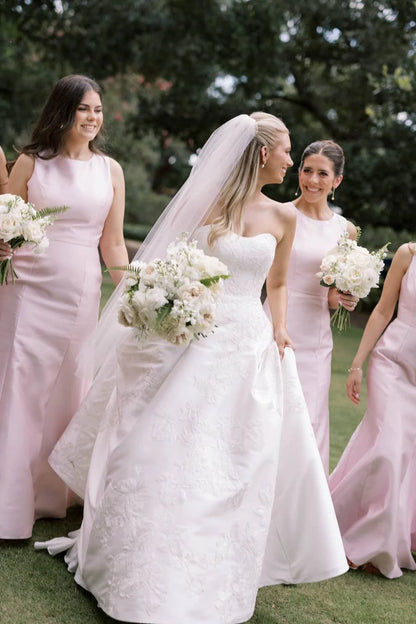 High Neck Blush Pink Mermaid Bridesmaid Dress DP5872