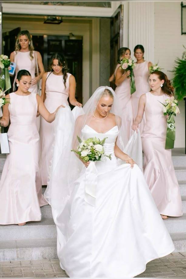 High Neck Blush Pink Mermaid Bridesmaid Dress DP5872