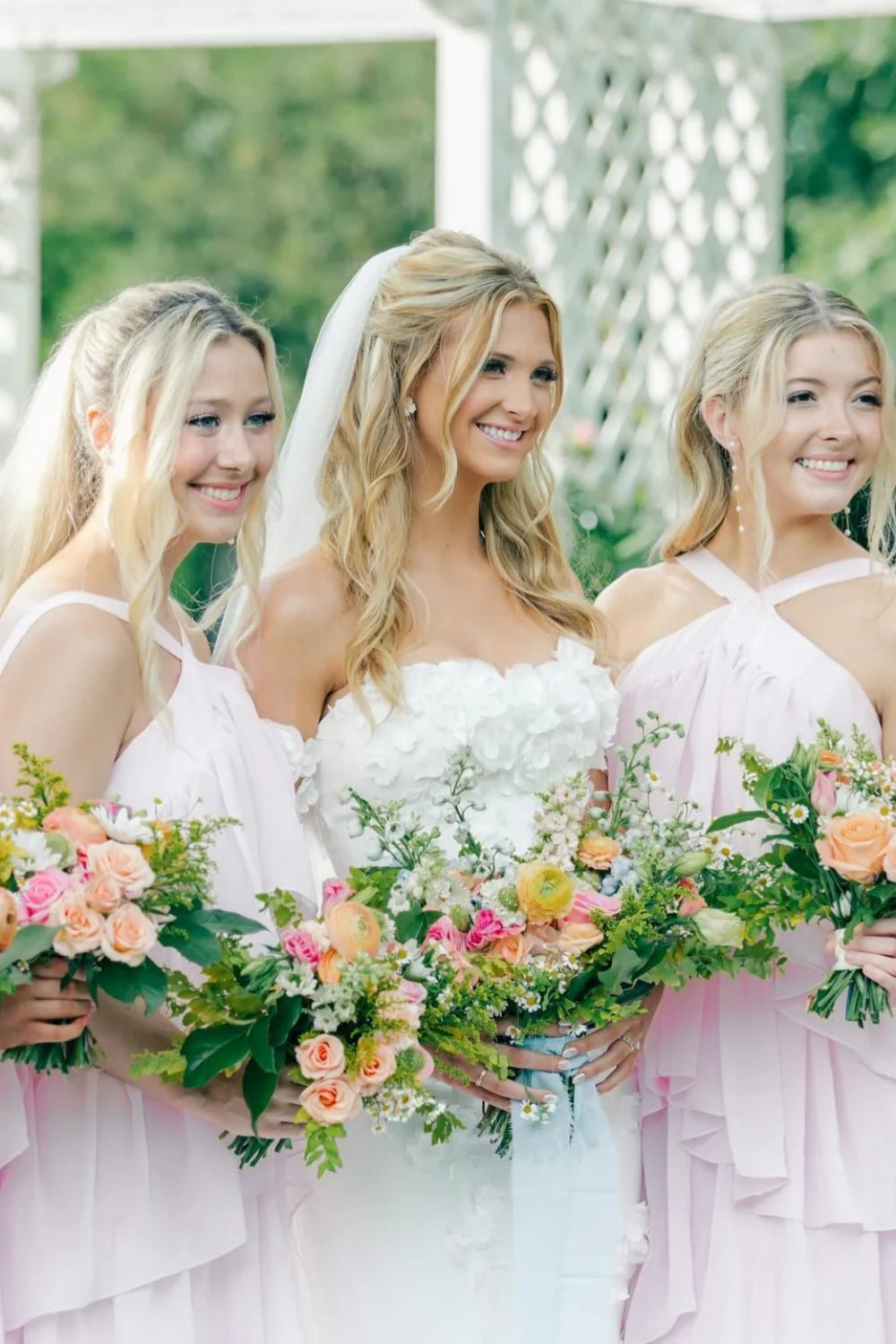 High Neck Pink Tiered Chiffon Long Bridesmaid Dress DP5855