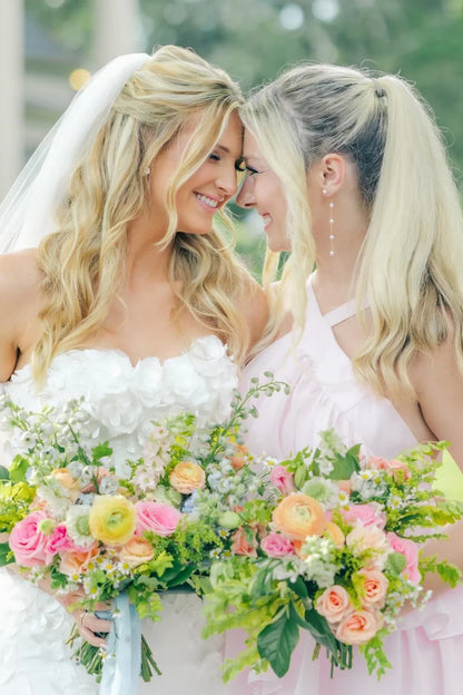 High Neck Pink Tiered Chiffon Long Bridesmaid Dress DP5855