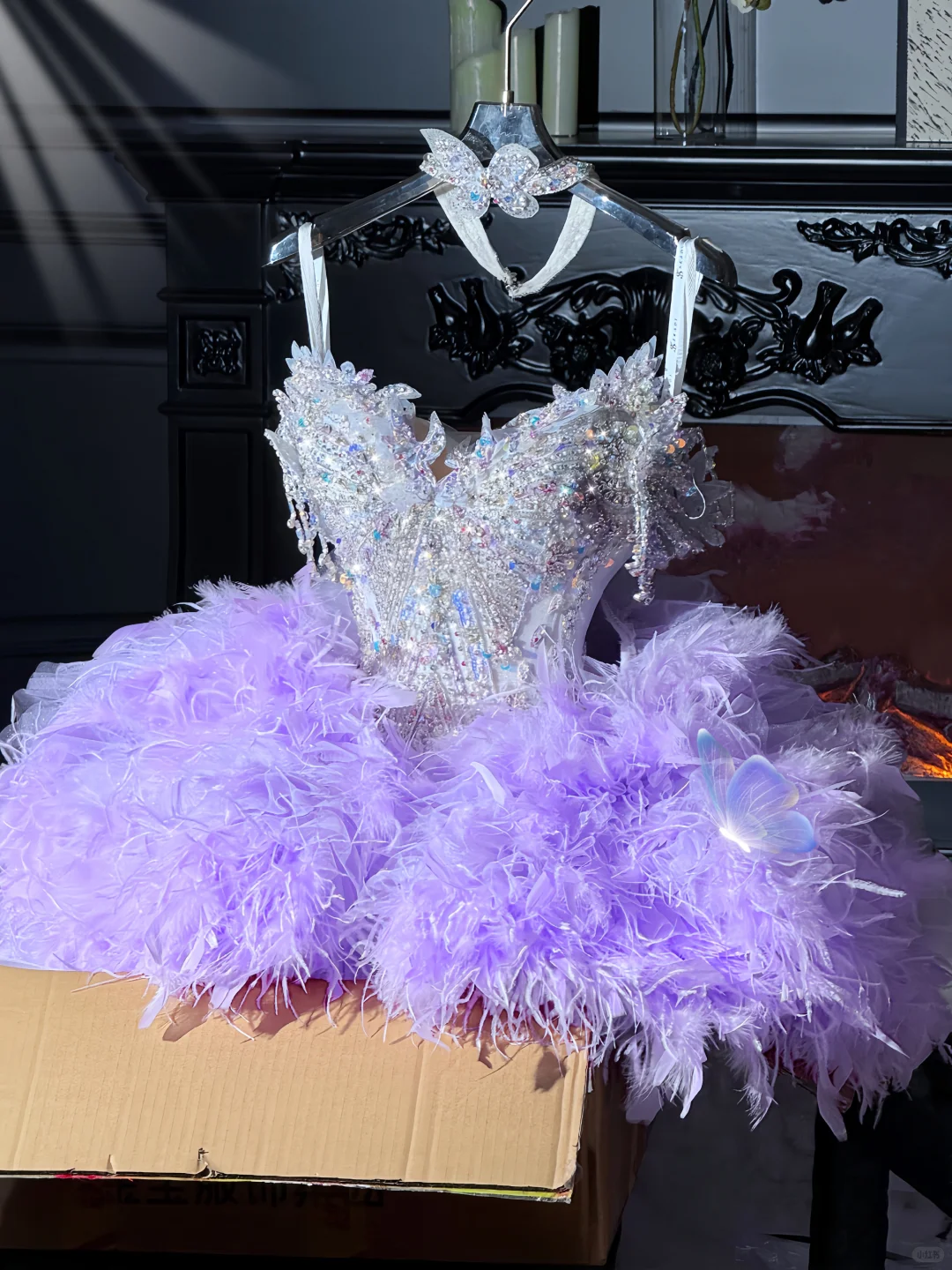 Stunning A Line Sweetheart Neck Beaded Purple Feather Tulle Short Homecoming Dress DP2639