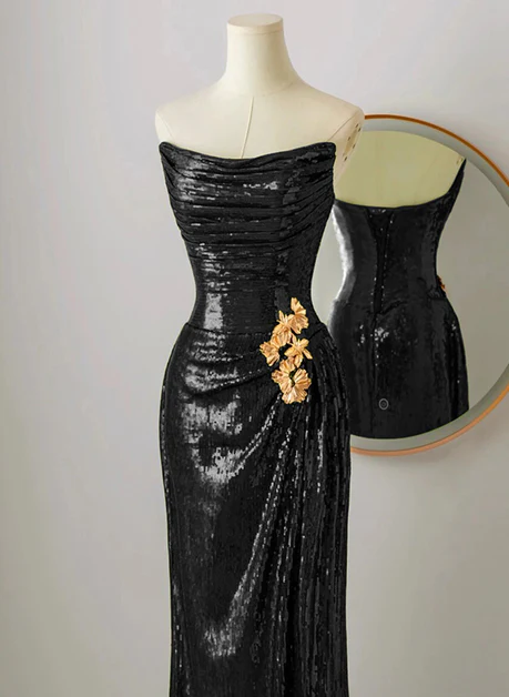 Unique Black Sequins Mermaid Long Prom Dress Evening Dress DP379