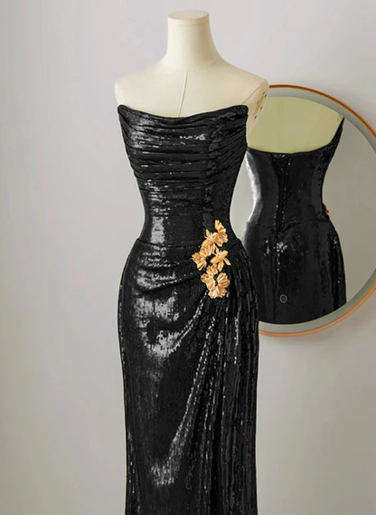 Unique Black Sequins Mermaid Long Prom Dress Evening Dress DP379