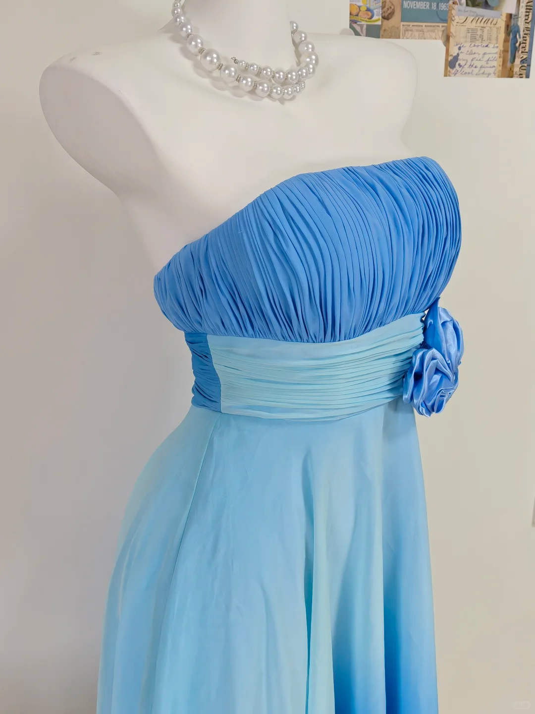 Vintage A Line Strapless Blue Ombre Chiffon Short Homecoming Dress Outfits DP5012