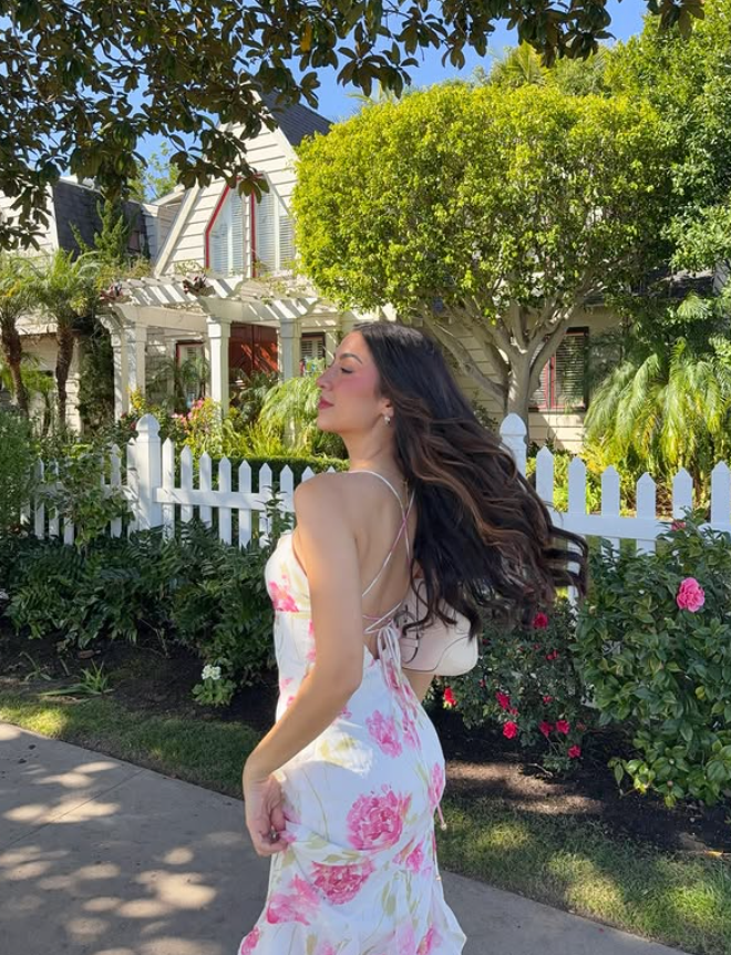 Pretty Sheath Straps Pink Print Floral Ruffle Chiffon Prom Dress Evening Dress Vacation Dress DP5608