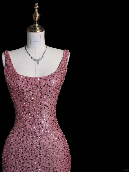 Stunning Mermaid Strap Pink Sequin Long Prom Dress Evening Dress DP2091
