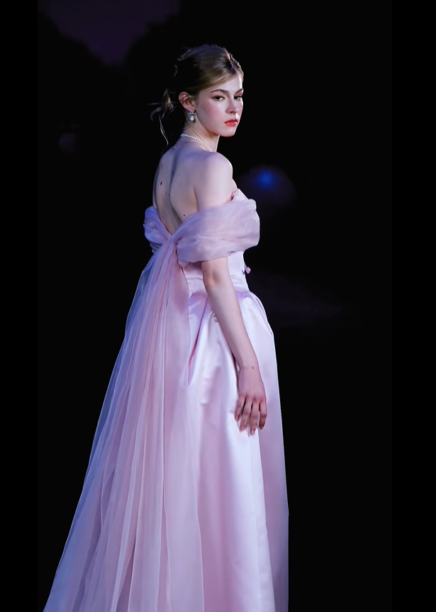 Purple A Line Off the Shoulder Floral Tulle Satin Prom Dress Evening Dress DP4777