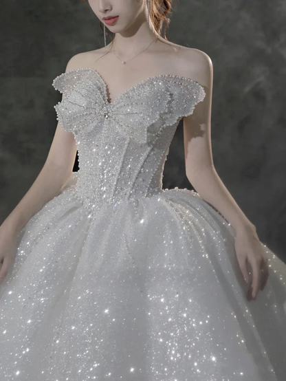 Stunning Ball Gown Strapless Beaded Sequin Prom Dress Wedding Dress with Butterfly DP3961