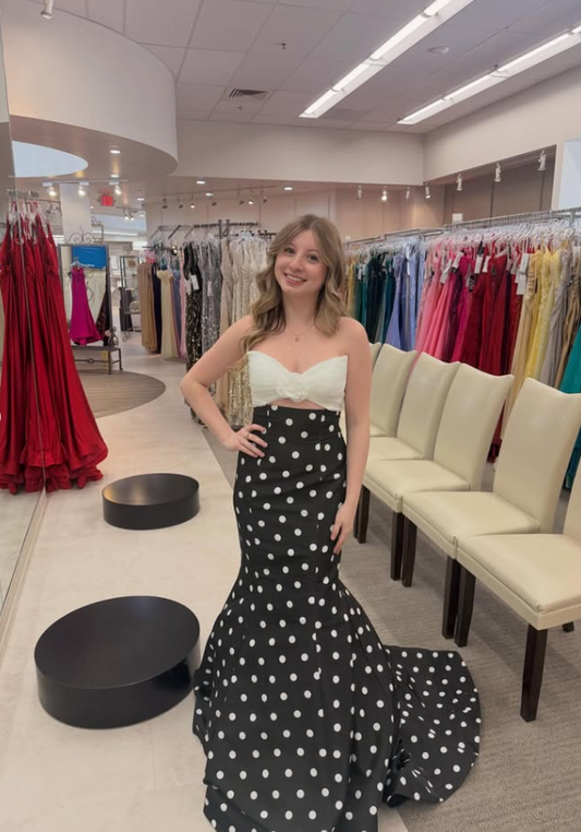 Classic Polka Dot Mermaid Sweetheart Neck Satin Long Prom Dress Evening Dress DP5947