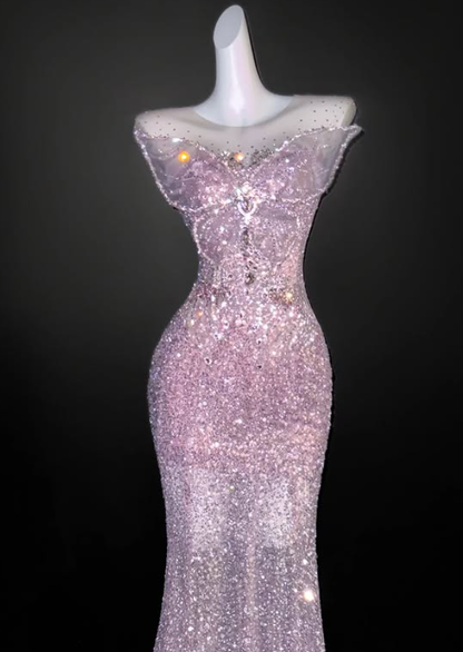 Stunning Pink Mermaid Butterfly Beaded Sequin Long Prom Dress Evening Dress DP4683