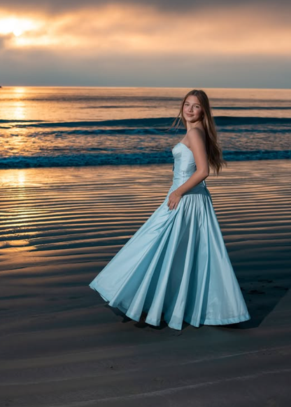 Baby Blue A Line Strapless Satin Long Prom Dress Evening Dress DP6226