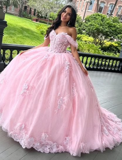 Pink Tulle Ball Gown Sweet 16 Prom Dress Quinceanera Dress DP690