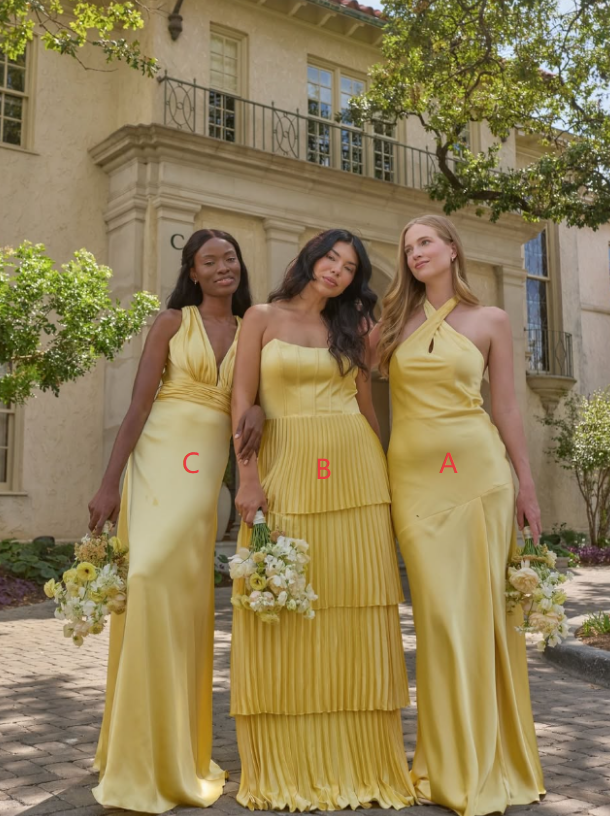 Bright Yellow A Line Strapless Layered Satin Long Prom Dress Bridesmaid Dress DP4981