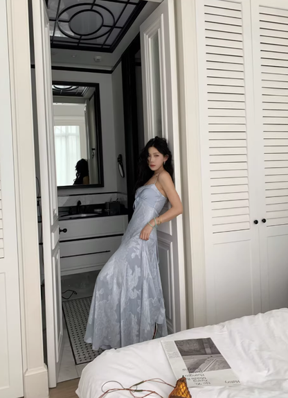 Elegant A Line Spaghetti Strap Printed Floral Satin Prom Dress Date Dress DP4755