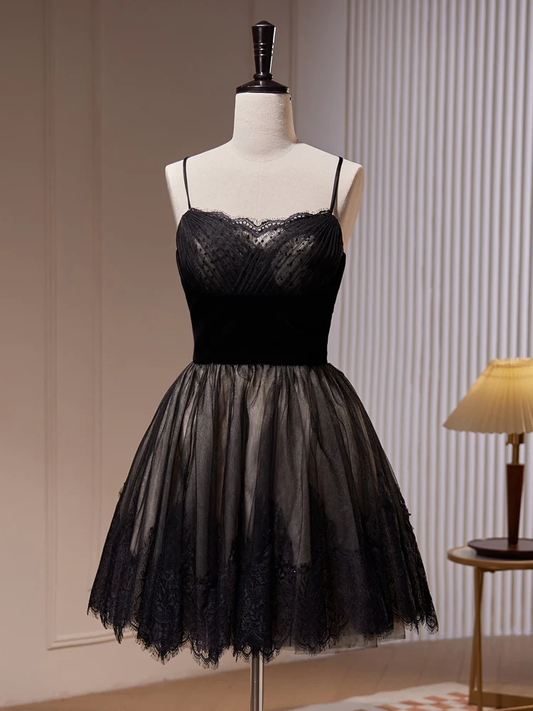 Sexy Black Lace Tulle Short Prom Dress Homecoming Dress DP420