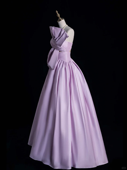 Cute A Line Strapless Lilac Bow Satin Party Dress Prom Graduation Prom Dress DP1986