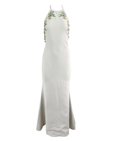 Simple Sheath Halter Appliques Sequin White Satin Prom Dress Evening Dress DP1768