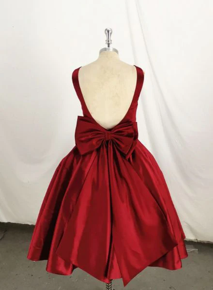 Burgundy Satin Backless Vintage Style Party Dress Homecoming Dress DP568