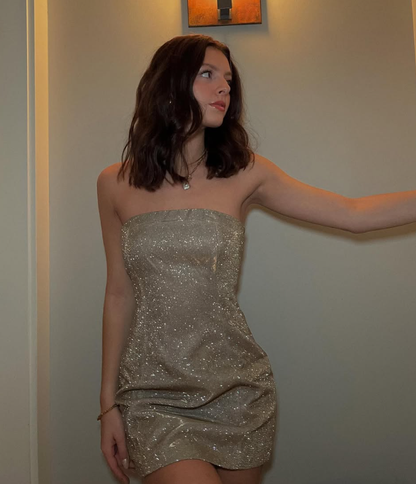Cute Sheath Strapless Sequin Satin Short Homecoming Dress Birthday Dress DP1772