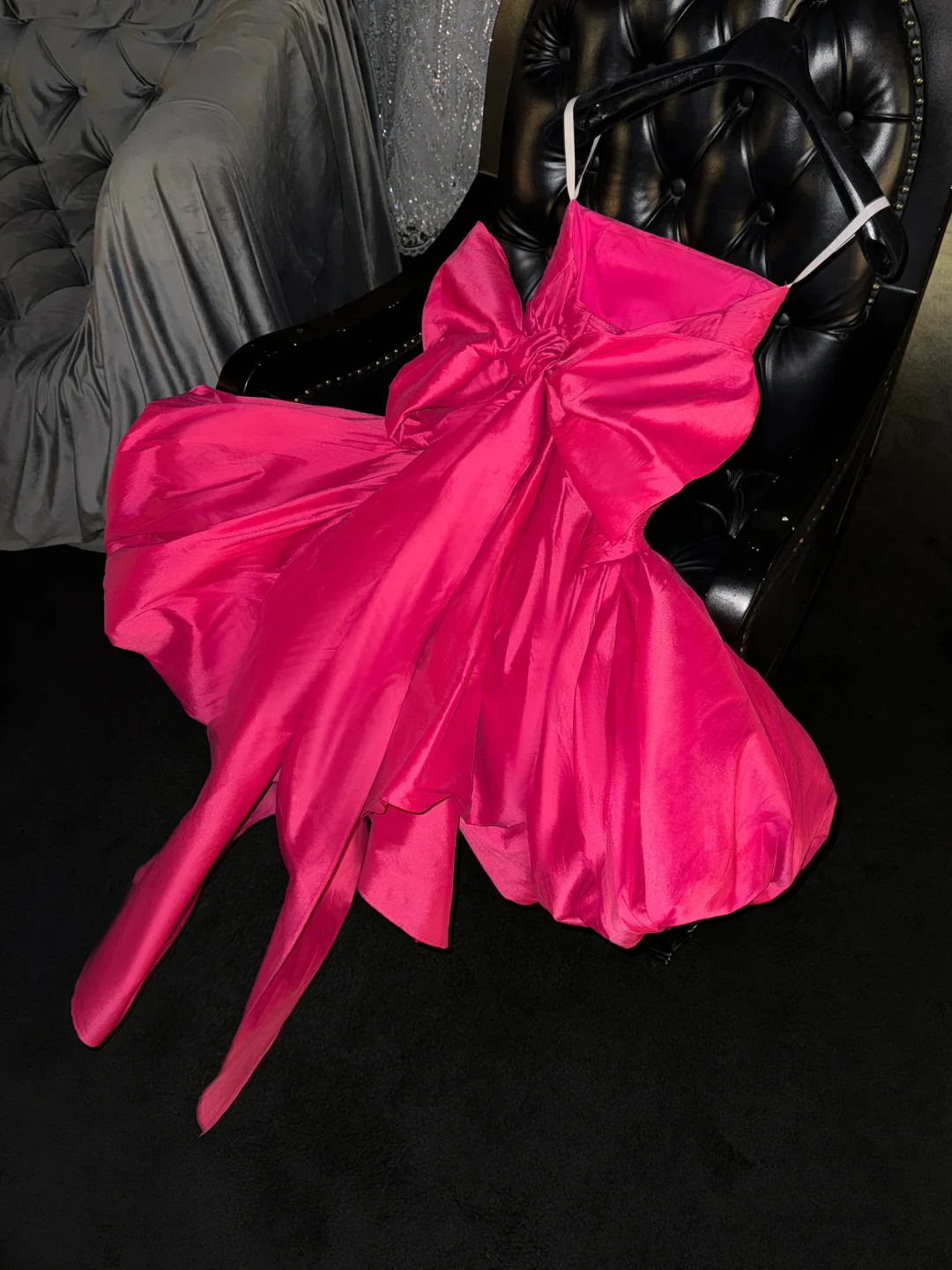 Cute Hot Pink A Line Strapless Satin Short Homecoming Dress Birthday Dress with Bow DP1947