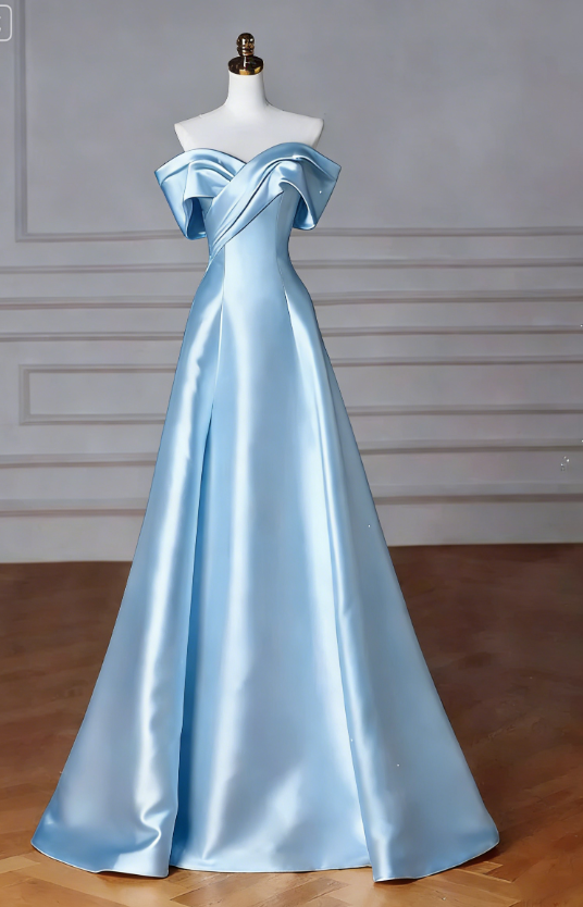 White Off The Shoulder Satin A Line Long Prom Dress DP030