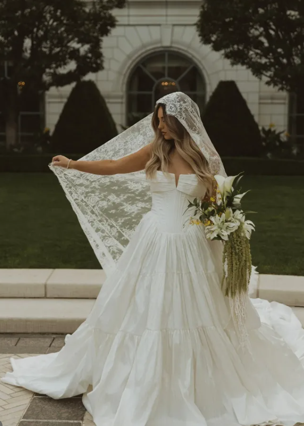 Stunning A Line Strapless White Pleated Satin Long Wedding Dress DP6079