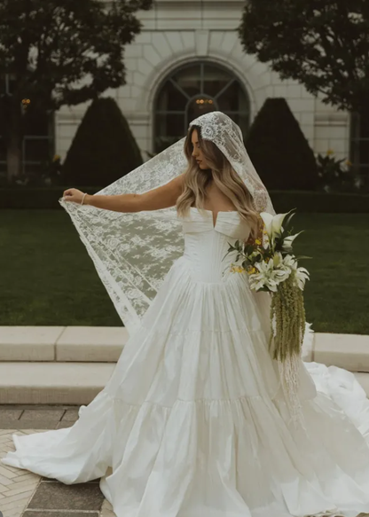 Stunning A Line Strapless White Pleated Satin Long Wedding Dress DP6079