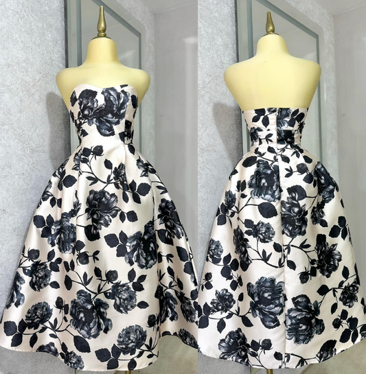Princess A Line Sweetheart Neck Print Flower Satin Prom Dress Evening Dress DP1692