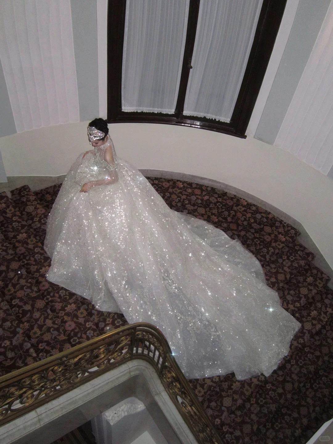 Shiny Ball Gown Long Sleeve Beaded Sequin White Tulle Prom Dress Wedding Dress DP4242