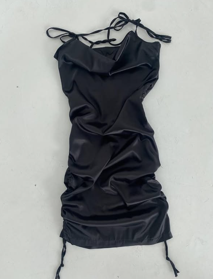 Bright Blue Sheath Spaghetti Strap Pleated Satin Short Homecoming Dress Outfits DP3887
