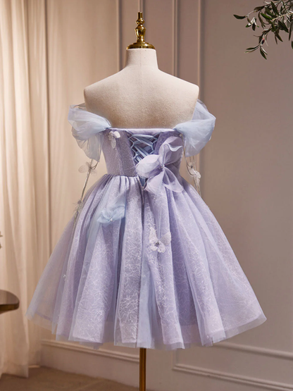 Purple Tulle Puffy Short Prom Dress Homecoming Dress DP621