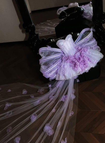 Cute Lilac A Line Sweetheart Neck Exquisite Beaded Bow Tulle Short Prom Dress Homecoming Dress DP6630