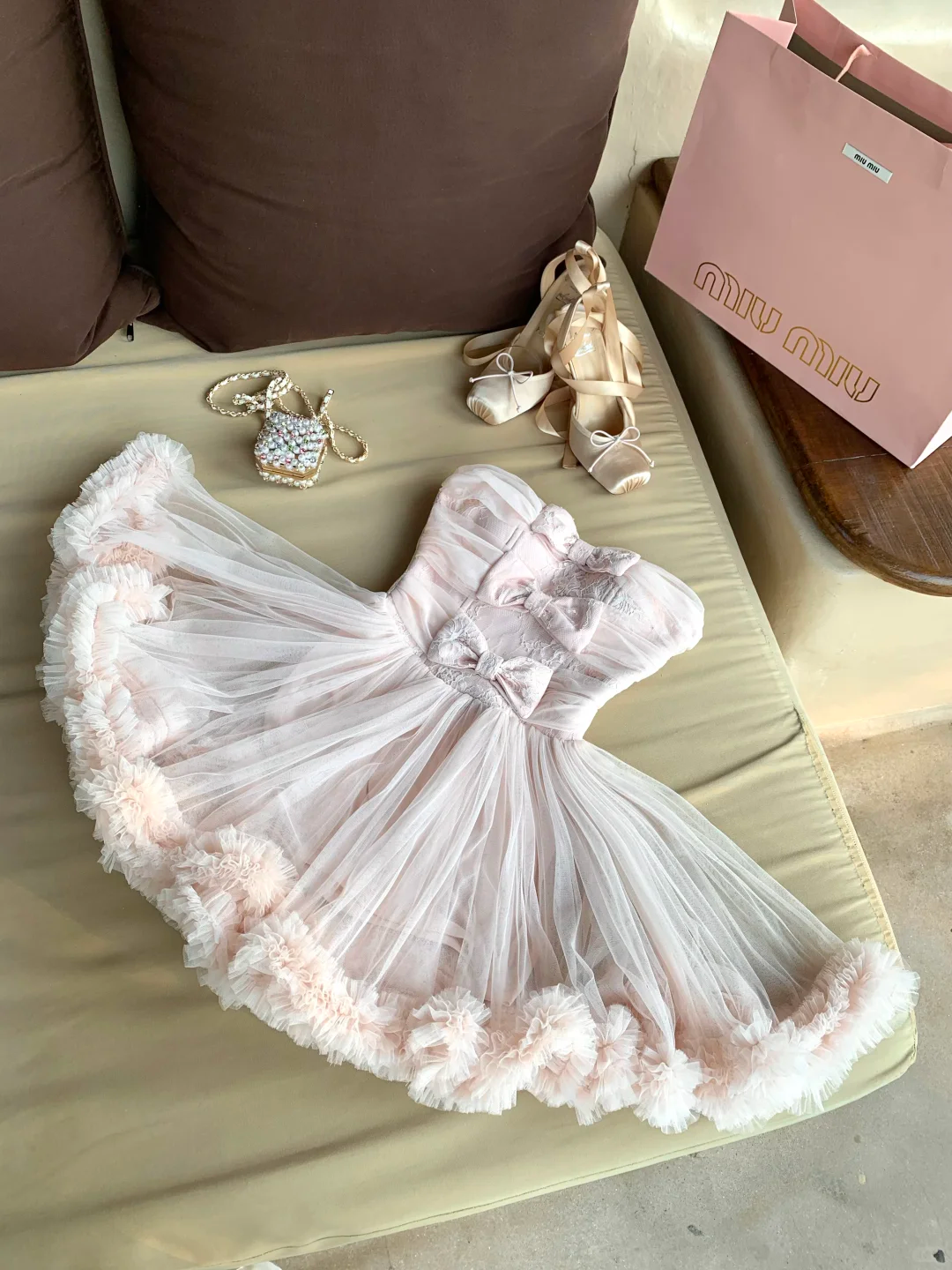 Light Pink A Line Strapless Bow Tulle Short Prom Dress Homecoming Dress DP6390