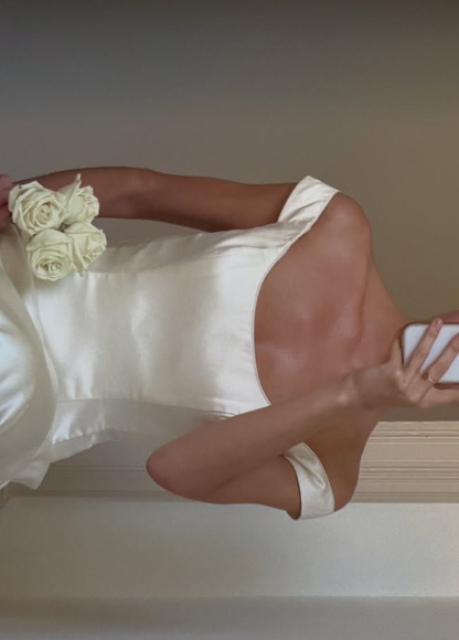 Vintage Simple High-class A Line Strap White Satin Wedding Dress DP7705