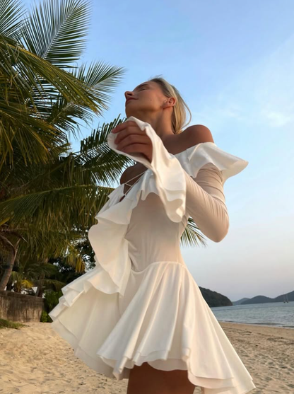 Sexy A Line Long Sleeve White Chiffon Short Prom Dress Homecoming Dress DP7825