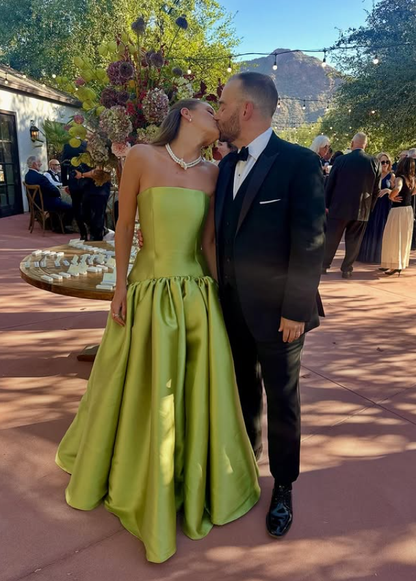 Glamorous Green A Line Strapless Satin Bridesmaid Dress DP5094