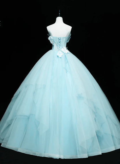 Lovely Blue Tulle Appliques Long Sweet 16 Dress Formal Party Dress DP609