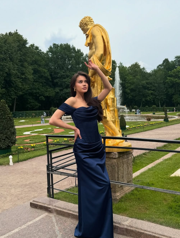 Navy Blue Sheath Off the Shoulder Pleated Satin Prom Dress Formal Dress DP3498