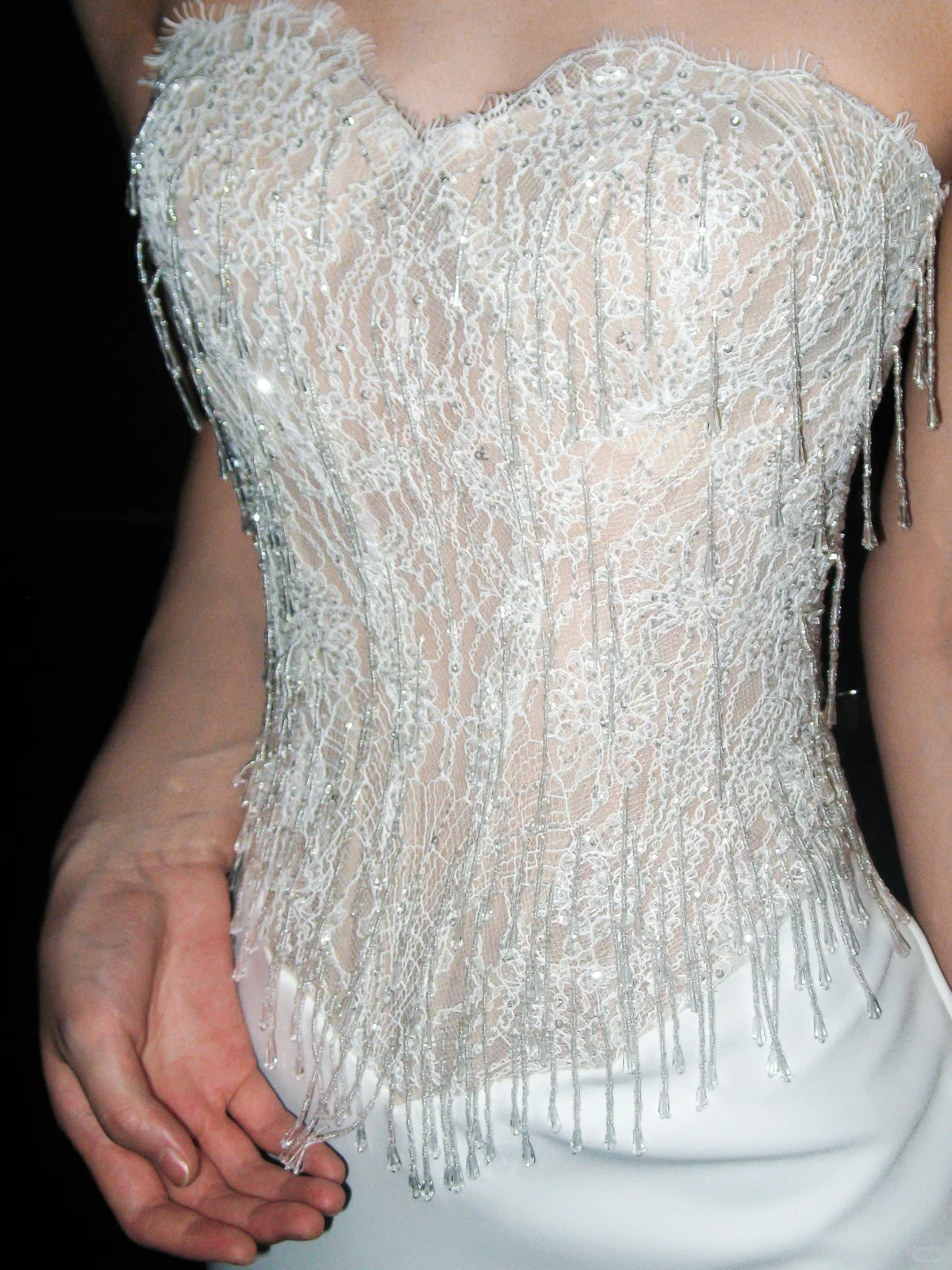 Shiny Mermaid Sweetheart Neck Beaded White Lace Satin Long Wedding Dress DP5210