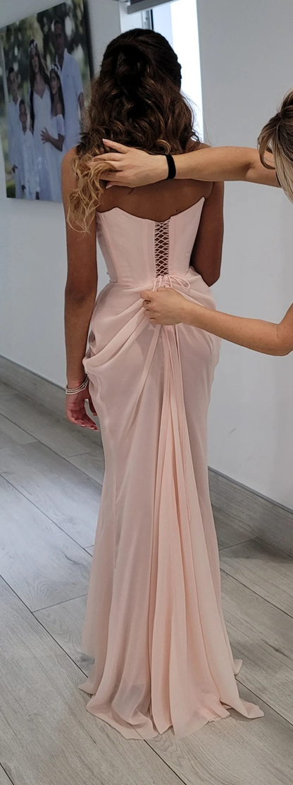 Pink Chiffon Mermaid Wedding Gown Dress Formal Prom Dress DP235