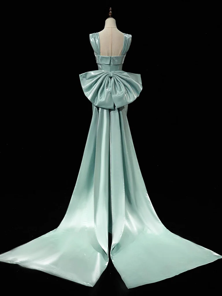 Simple Satin Long Prom Dress Formal Mermaid Evening Dress With Bow DP417