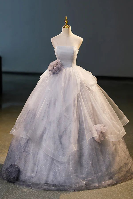 Gorgeous Ombre Gray Tulle Long Formal Dress Strapless Evening Dress DP628