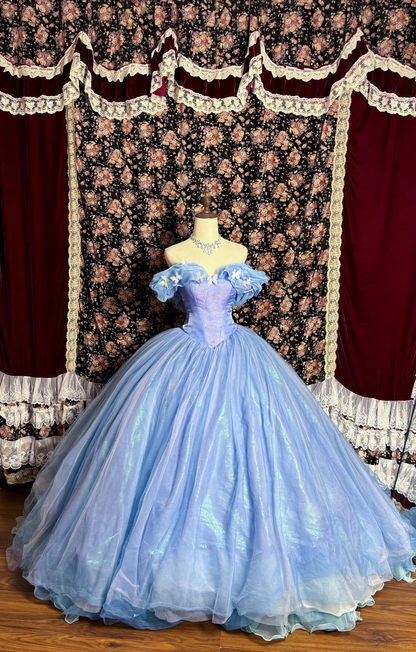 Princess Cinderella Ball Gown Off the Shoulder Blue Purple Tulle Prom Dress Sweet 16 Dress DP5661