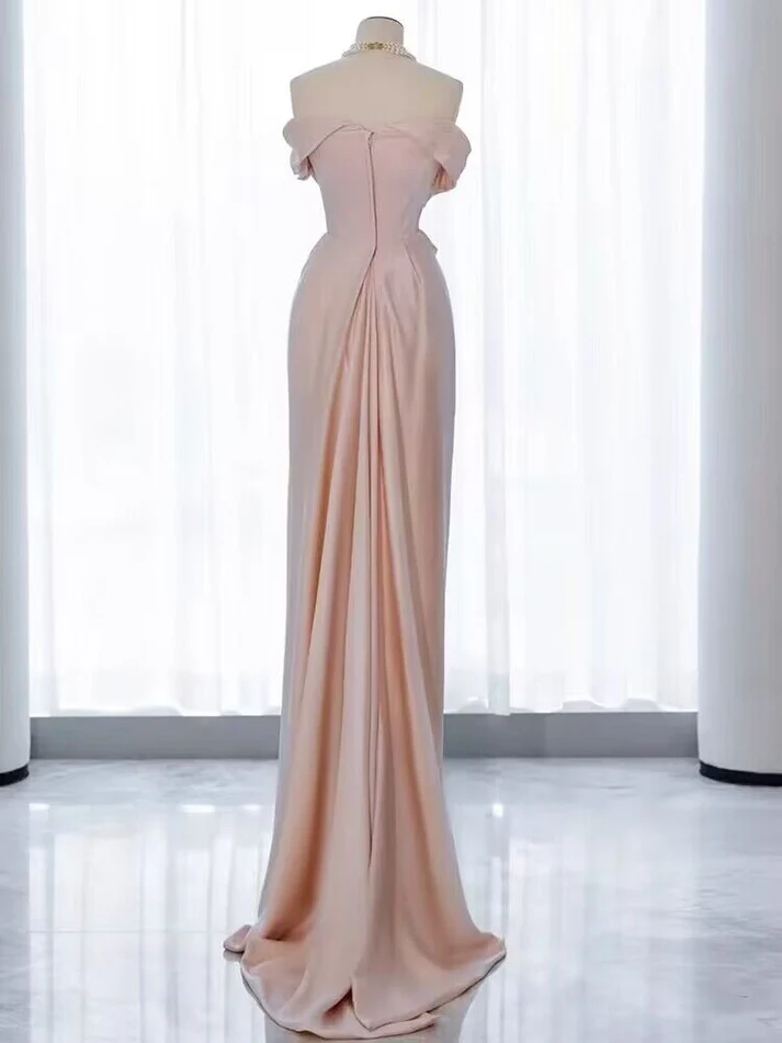 Strapless Pink Satin Sheath Long Prom Dress Evening Dress DP247