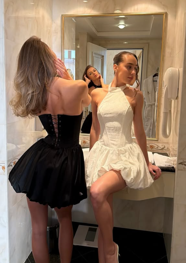 Cute White A Line Halter White Print Satin Short Homecoming Dress Outfits DP6012